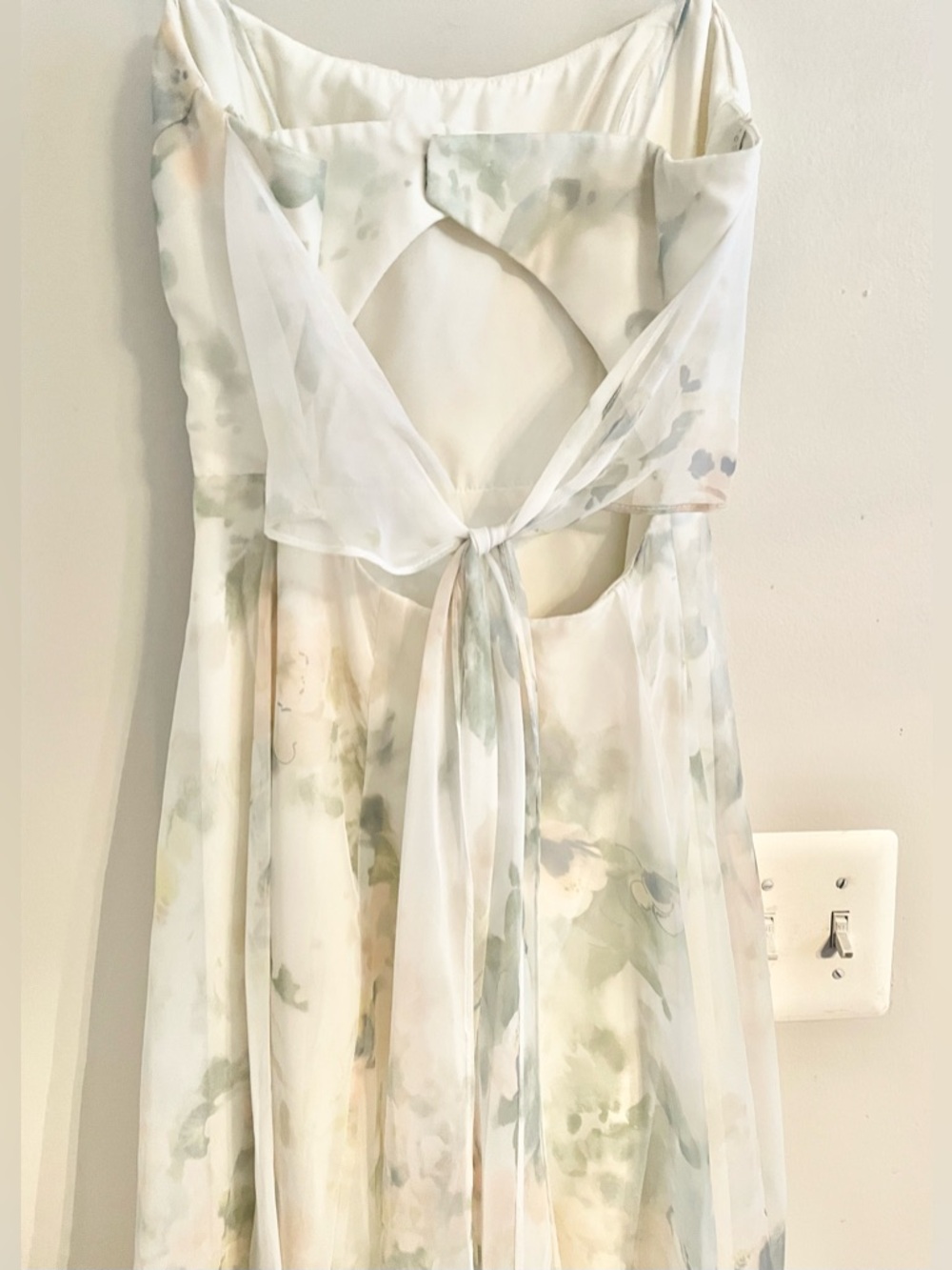 Jenny Yoo Collection Floral Chiffon Maxi Dress Green Cream V-Neck Gown Size 6 - Picture 6 of 15